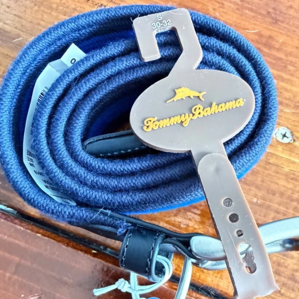 Tommy Bahama Belt Mens Small Blue New Braided Stretch Leather Trim 11TO030002